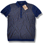 View Item Farah Vintage Grid Knitted Polo Navy Blue Yellow